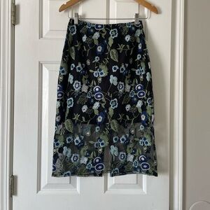 BCBGeneration Floral Embroidered Mesh Midi Skirt - Size 4 0367